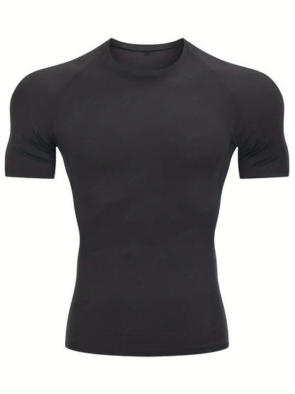 Men's Comfy Quick-drying Sports Compression T-shirt, Highly Stretch Tee Men's Summer Outdoor Clothes, Men's Clothing For Fitness Activities