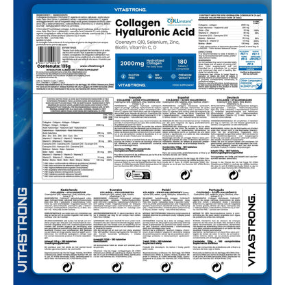 Collagen and Hyaluronic Acid 180 Tablets, Hydrolyzed Collagen 2000mg with Biotin, CoQ10, Zinc, Selenium, Vitamins C & D, Skin, Bone, and Joint Supplement