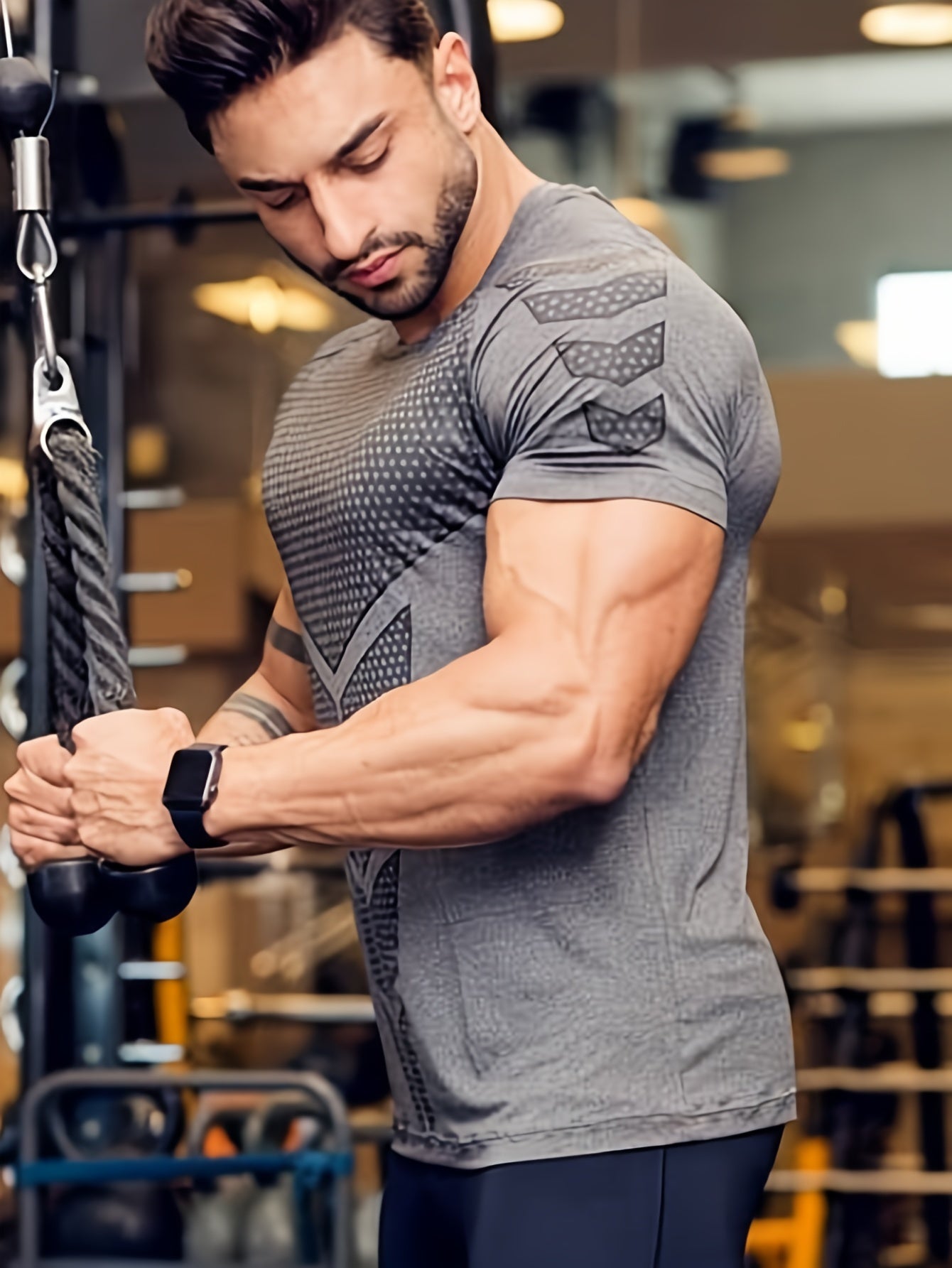 Men's Stretch Quick-drying Breathable Short Sleeve Round Neck Compression T-shirt For Body Building And Training
