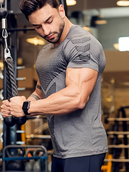 Men's Stretch Quick-drying Breathable Short Sleeve Round Neck Compression T-shirt For Body Building And Training