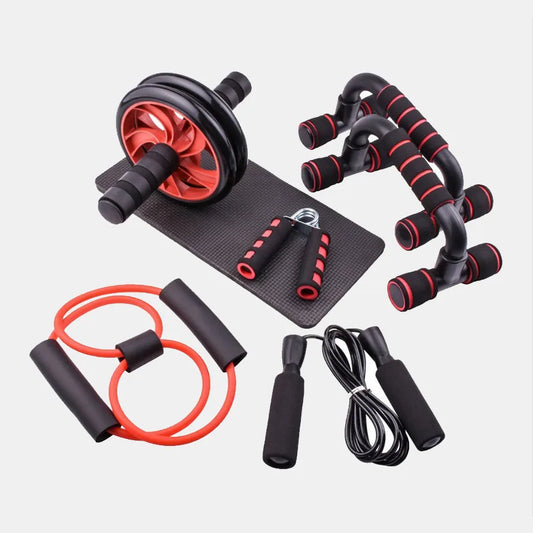 1 jeu de sept pièces de fitness, petit équipement de fitness à domicile, corde à sauter, dispositif de force de préhension, push up, roue abdominale, m