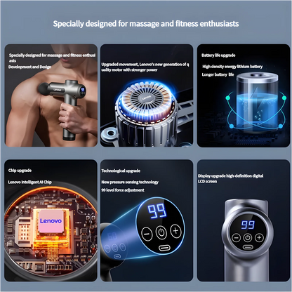 Lenovo – pistolet Fascia de marque, soulage en profondeur les douleurs musculaires, équipement de Fitness et de Relaxation, écran tactile LED, 8 têtes de Massage, cadeaux