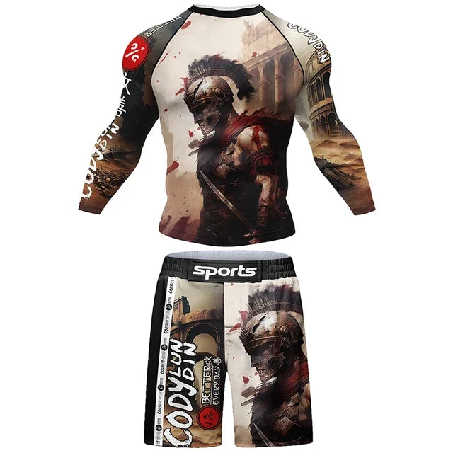Mma vêtements homme Rashguard T-shirt + pantalon ensembles anti-éruption Jiu jitsu MMA chemise de Compression + short Bjj maillots de boxe combinaisons de Sport