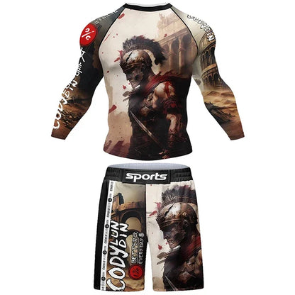 Mma vêtements homme Rashguard T-shirt + pantalon ensembles anti-éruption Jiu jitsu MMA chemise de Compression + short Bjj maillots de boxe combinaisons de Sport