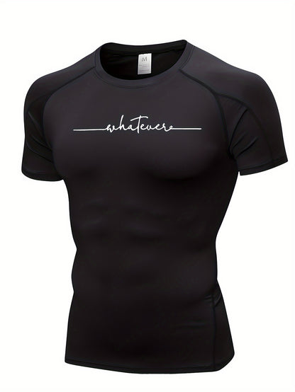 Yumei Water OBM Men's High-Elasticity Quick-Dry Workout T-Shirt - Moisture-Wicking 80% Polyester/20% Elastane, Striped Athletic Top for Running, Yoga, Gym & Outdoor Activities - Machine Washable, All-Season Comfort Fit