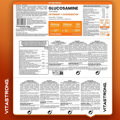 Vitastrong Glucosamine Chondroitin with MSM, Collagen, Hyaluronic Acid, Zinc, Selenium, Manganese, Boswellia for Bones, Joints, Cartilage, Premium Natural Chondroitin Glucosamine Complex