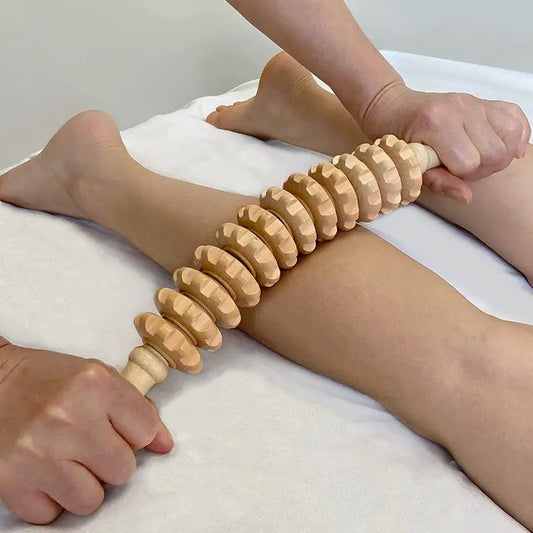 1pc Solid Wood Roller Massager - 12-Wheel Multifunctional Tool for Leg, Hand, and Back, Enhances Meridian Health, Ideal for Full Body