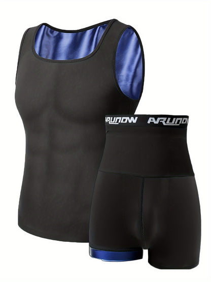 Sauna Hoodie Sweat Vest and Shorts Set for Men, Shapewear Shorts, Sports Sleeveless Underwear, Jogging Pants, Underwear Set, European Size