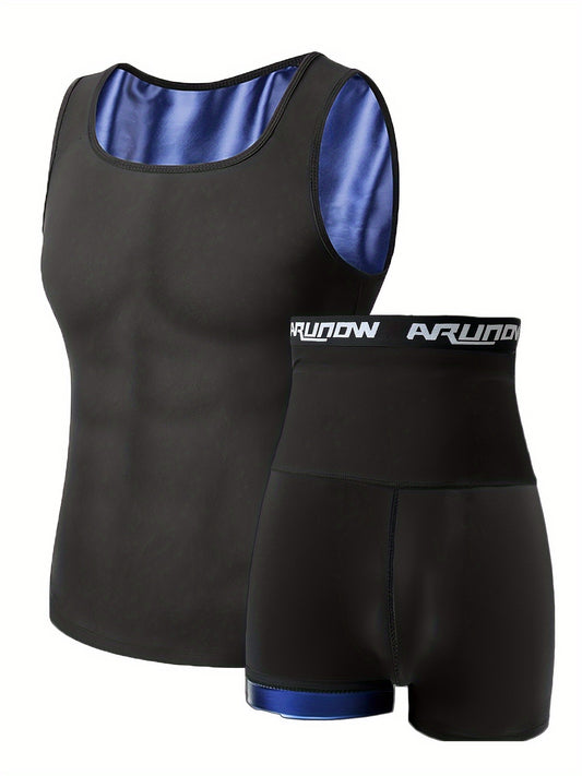 Sauna Hoodie Sweat Vest and Shorts Set for Men, Shapewear Shorts, Sports Sleeveless Underwear, Jogging Pants, Underwear Set, European Size