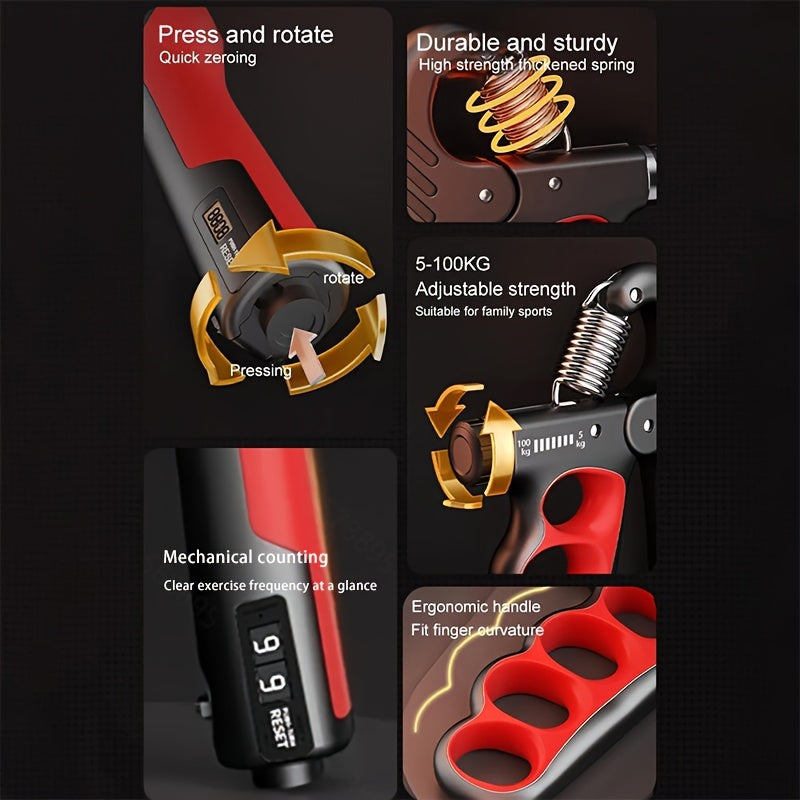 5-100kg Grip Strength Trainer Mechanical counting Wrist Expander Fitness Gym Training Hand Gripper Adjustable Resistance Hand Gripper