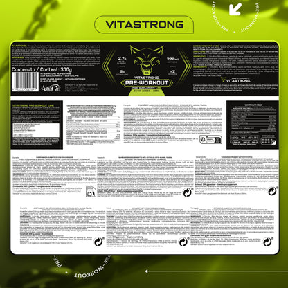 Powerful Pre-Workout Booster 300g Lime Flavor, Vegan Preworkout with Vitamin B12, Citrulline, Beta Alanine, Caffeine, Taurine, AstraGin, Vitastrong (24 Servings, 1 Pack)