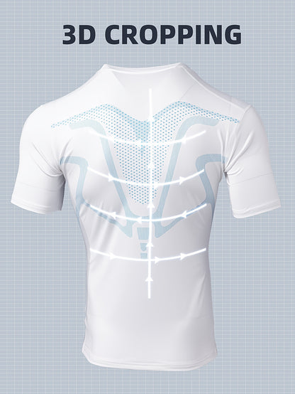 Men's Athletic Compression T-Shirt - Breathable, Stretchy & Slimming for Yoga, Cycling & Running | Solid Color with Geometric Print, Elastic, Muscle, Outdoor Sports, Single Piece
