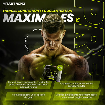 Powerful Pre-Workout Booster 300g Lime Flavor, Vegan Preworkout with Vitamin B12, Citrulline, Beta Alanine, Caffeine, Taurine, AstraGin, Vitastrong (24 Servings, 1 Pack)