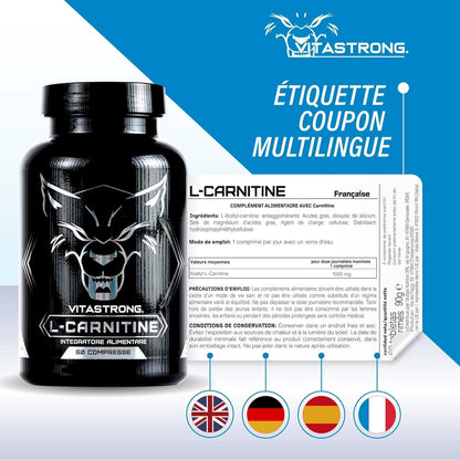 High-Dose L-Carnitine (1 per Day/2 Months), 1000mg Acetyl L-Carnitine in 60 Vegan Bioavailable Tablets, Pure Essential Amino Acid L-Carnitine Alternative to Liquid Carnitine